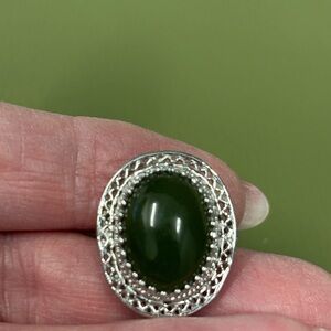 Elegant Silver and Green Oval Ring